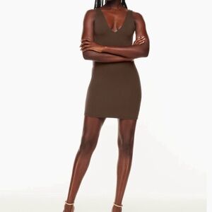 Aritzia color coffee bean Contour V-Neck Mini Dress